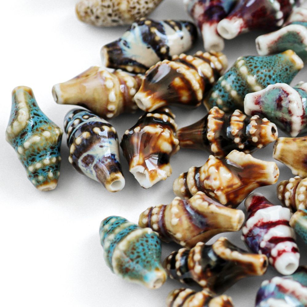 бусина, керамика "антик", ракушка. цветовой микс, 20x10.5x10 мм 