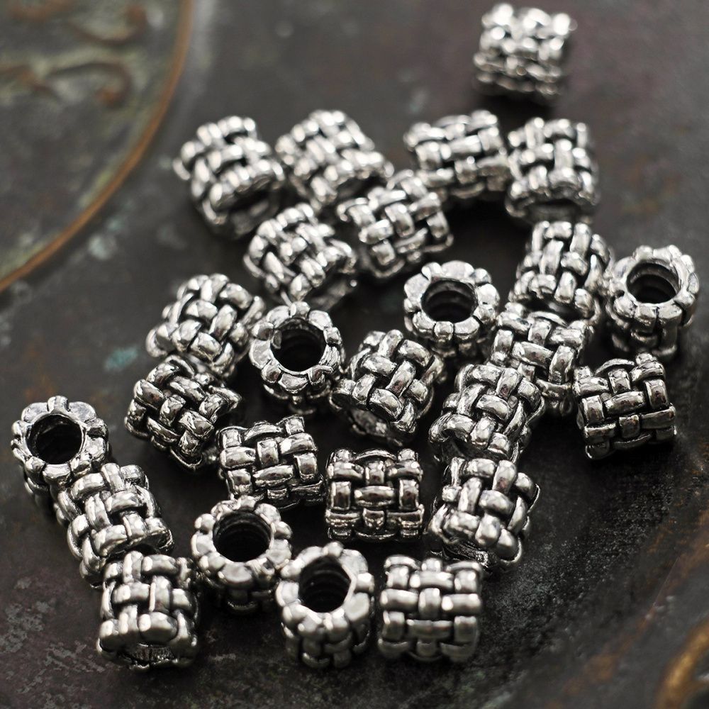 ес бусина металл "сетка", цвет античное серебро, 9x9 мм