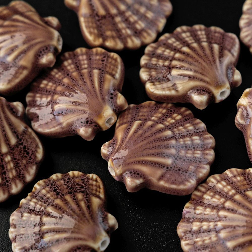 бусина, керамика "лавровый гребешок", цвет пыльной розы, 25-27x27-29.5x10.5-12 мм