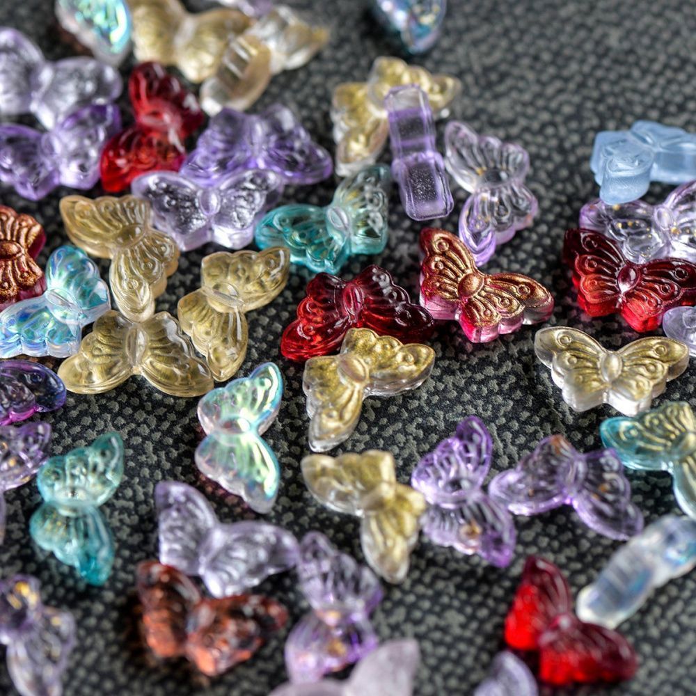 бусина "бабочка ночная", стекло, цветовой микс, 15x8x4.5 мм