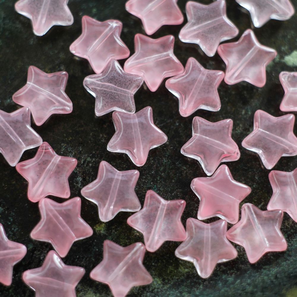 бусина "звездочка", стекло, цвет розовый, 10x10x4 мм