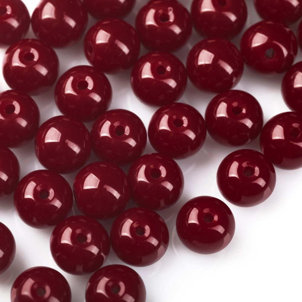 бусина, стекло 10, цвет темно-красный, 10 мм