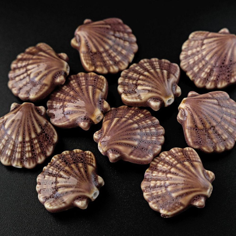 бусина, керамика "лавровый гребешок", цвет пыльной розы, 25-27x27-29.5x10.5-12 мм