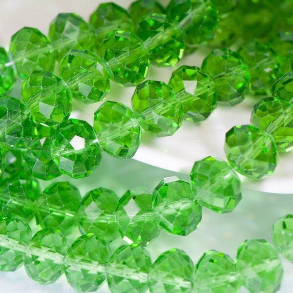 бусина, стекло абакус 12, граненая, цвет зеленый, 12х8 мм