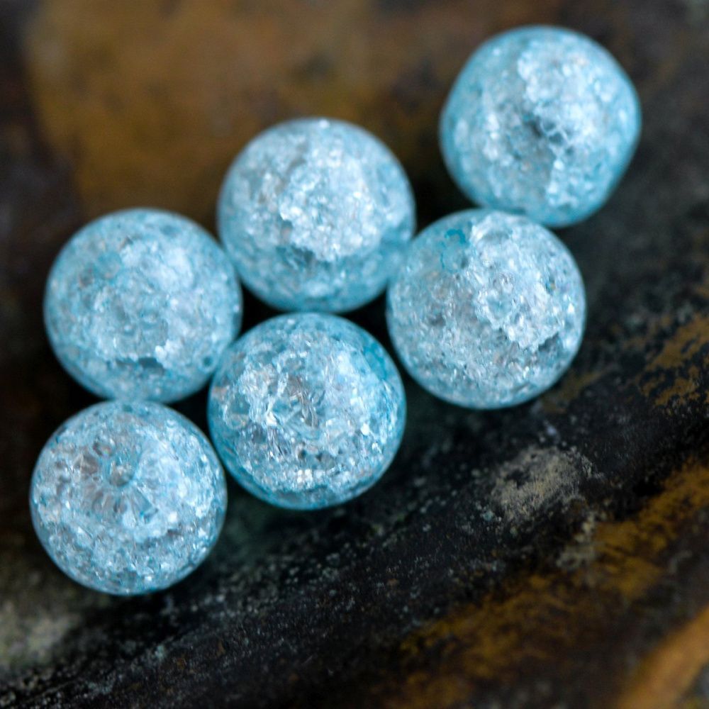 бусина, стекло "кракле", цвет голубой, 8 мм