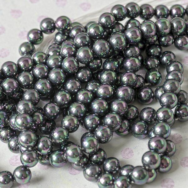 ракушечный жемчуг круглый, класс "а", цвет черный, 8 мм