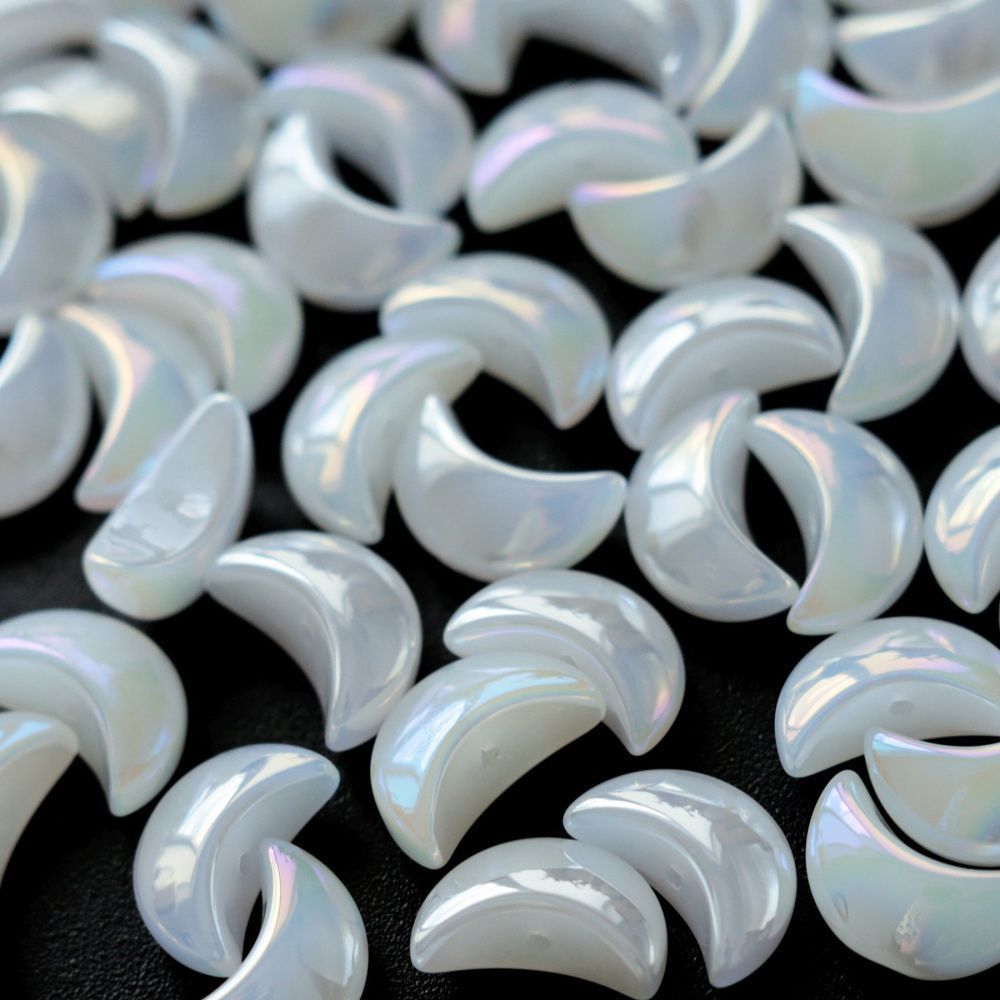 бусина "полумесяц", стекло, цвет белый перламутр, 9x14x6.5 мм