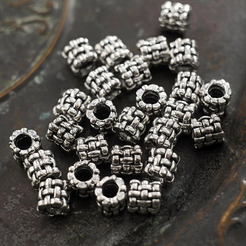 ес бусина металл "сетка", цвет античное серебро, 9x9 мм