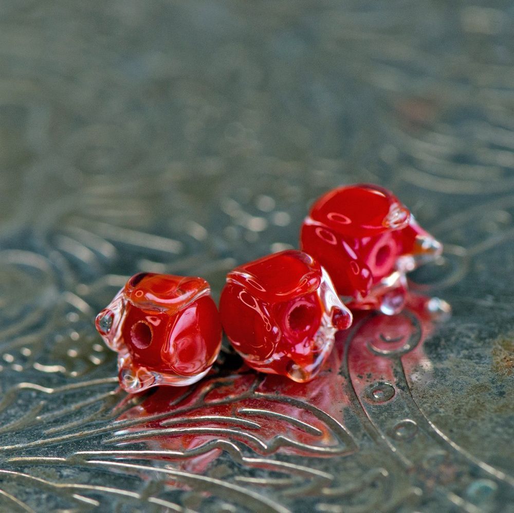 бусина, мурано "ландыш", красный, 7х7 мм