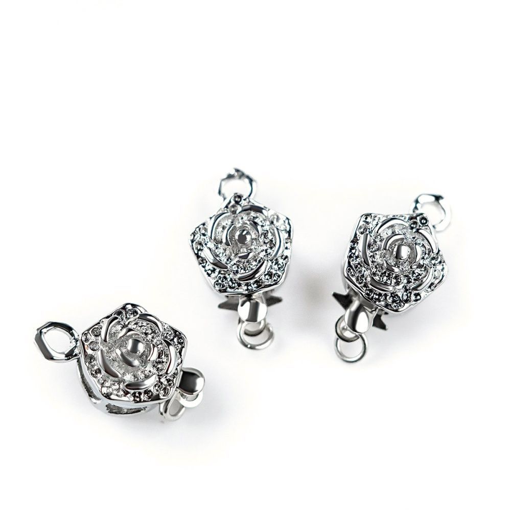 замок для украшений "цветок", цвет платина, 15x10 мм