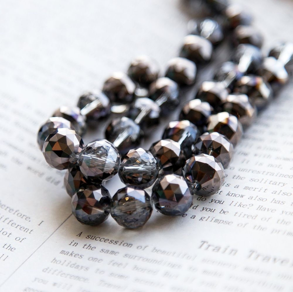 бусина, стекло 14, граненая, цвет прозрачный гематитовый, 14 мм