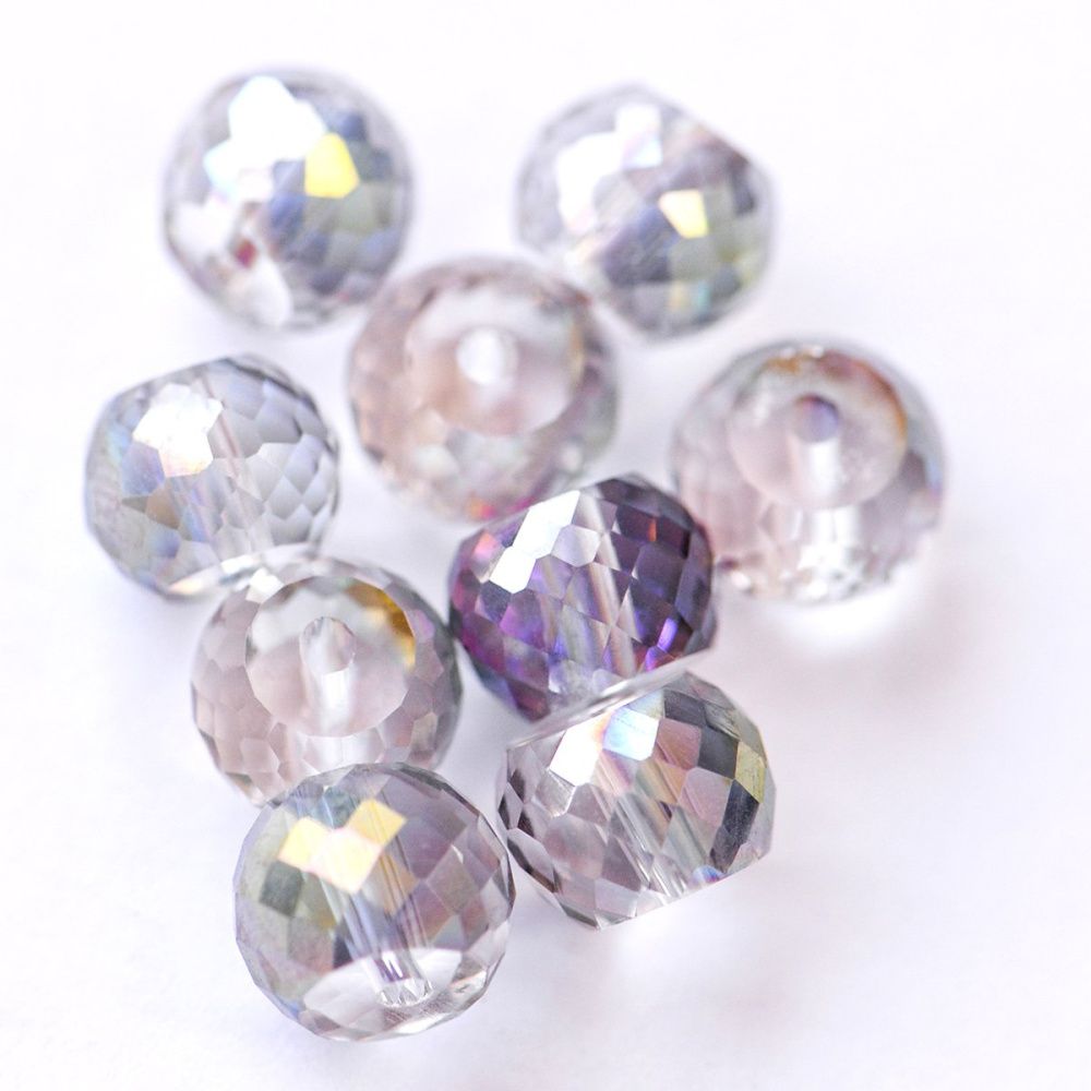 бусина, стекло, "абакус", граненая, цвет радужный/прозрачный, 8х6 мм