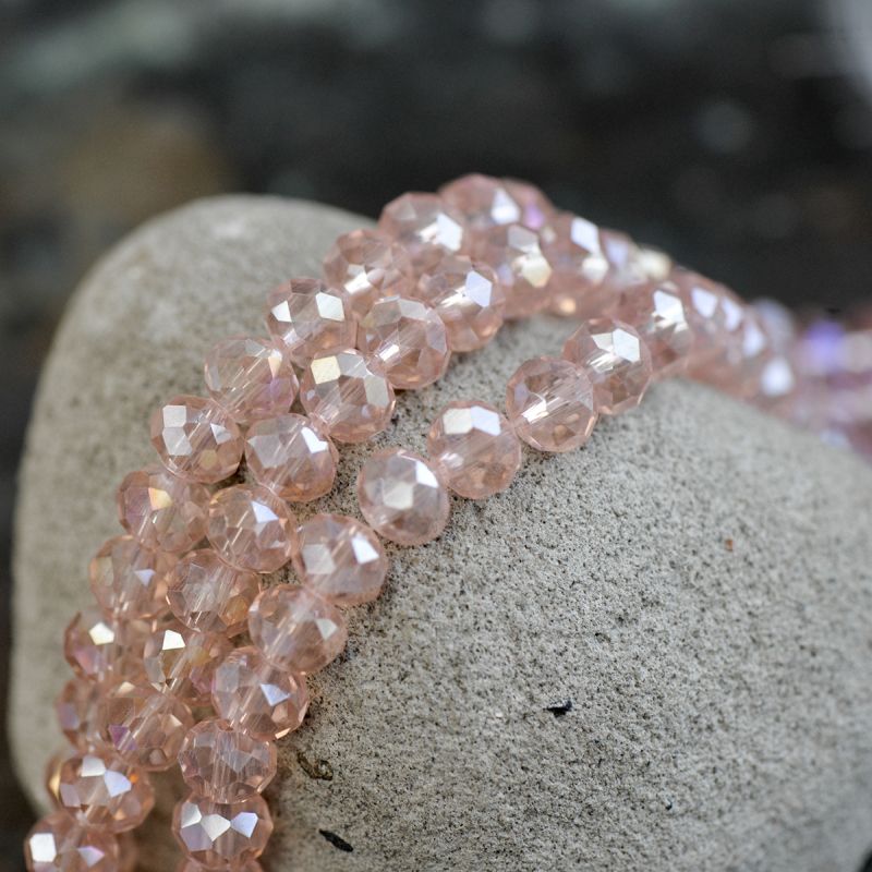 бусина, стекло абакус 8, граненая, цвет персиковый радужный, 8х5 мм