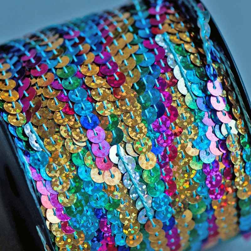 пайетки на нити, цвет радужный глиттер, диаметр 6 мм