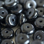 Бусина, стекло, плоская, цвет черный, 8х3.5 мм