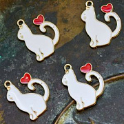 Подвеска металлическая "Love-Кот", эмаль, цвет белый/красный, 25x20x1.5 мм
