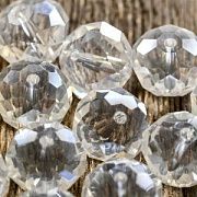 Бусина, стекло абакус 12, граненая, цвет прозрачный радужный, 12х8 мм 