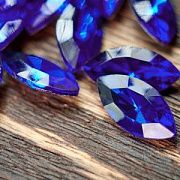 Кабошон стекло Кристалл, Navette, цвет Sapphire, 18х9 мм