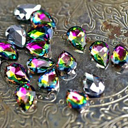 Кабошон стекло Кристалл, каплевидный, цвет Rainbow, 14х10 мм