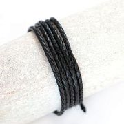 Шнур кожаный круглый, плетеный, цвет черный, диаметр 3.3 мм