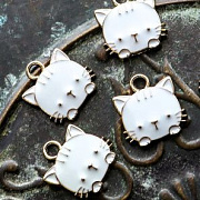 Подвеска металлическая "Hello Kitty", эмаль, цвет белый, 15x13x3 мм