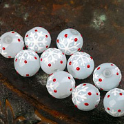 Бусина, стекло "Снежинка", цвет голубой/белый, 12.5-13x11 мм