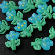 Бусина, Лэмпворк "Цветик", стекло, цвет бирюзовый/зелёный, 24x17x9.5 мм