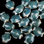 Бусина, керамика "Рыбка", цвет сине-зеленый.19.5x15x9 мм 