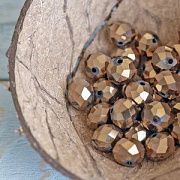 Бусина, стекло абакус 10, граненая, цвет медный зеркальный, 10х7.5 мм