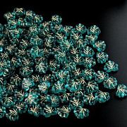 Бусина, акрил "Антик", листик, цвет сине-зеленый, 10.5x13x4.5 мм