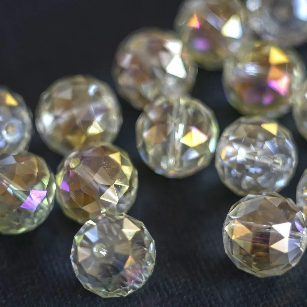 бусина, стекло 14, граненая, цвет прозрачный радужный, 14 мм