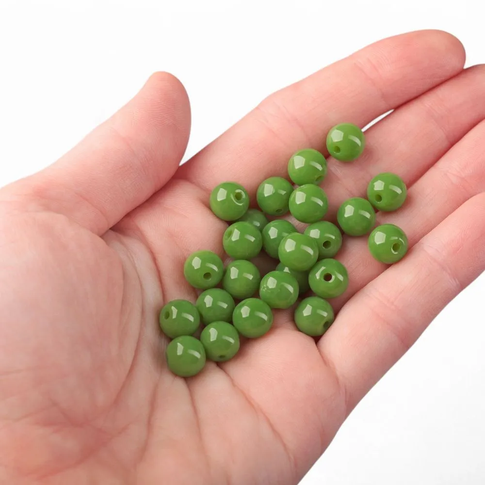 бусина, стекло 8, цвет зеленый, 8 мм