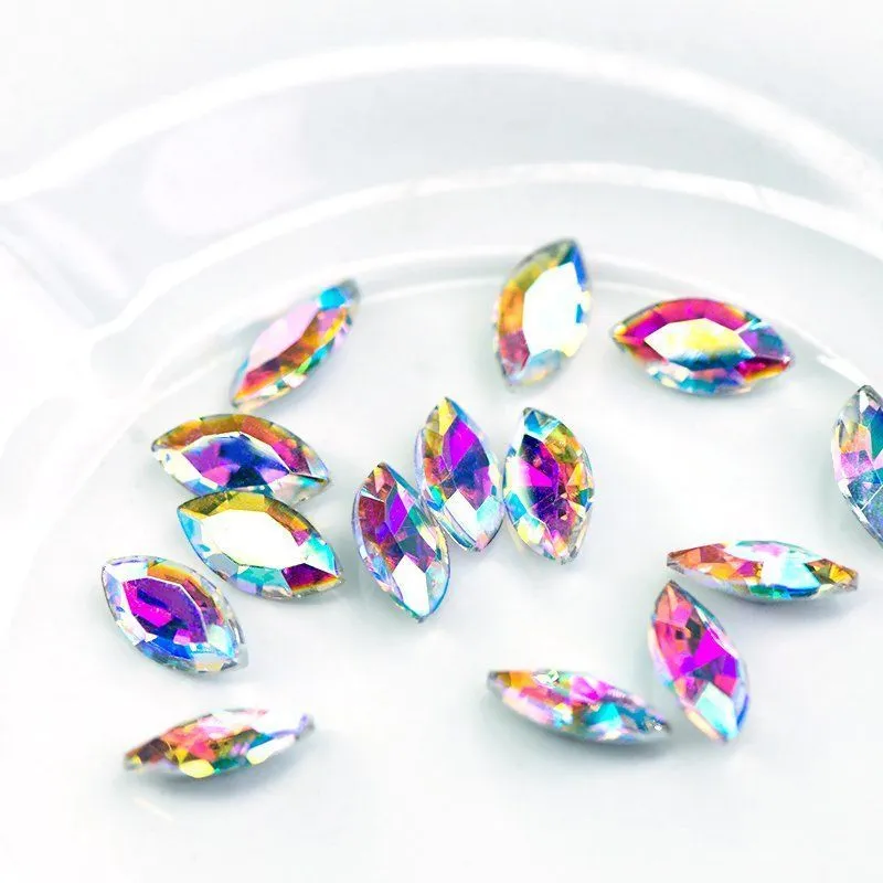 кабошон стекло кристалл, navette, цвет crystal ав, 12х6 мм