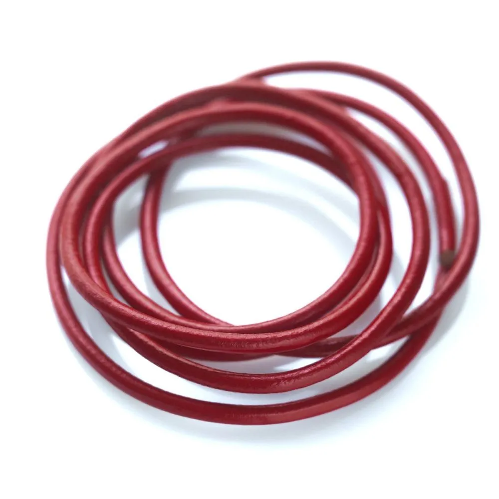 шнур кожаный, цвет темно-красный, диаметр 3 мм