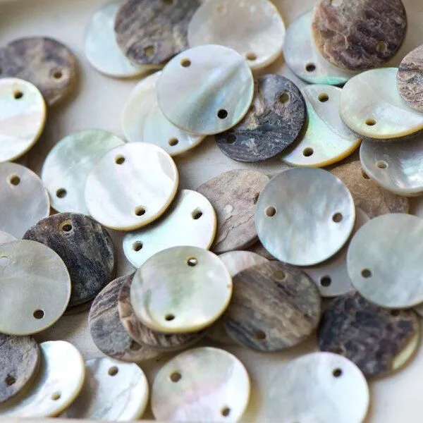 коннектор из ракушки круглый, цвет натуральной ракушки, 15x2 мм