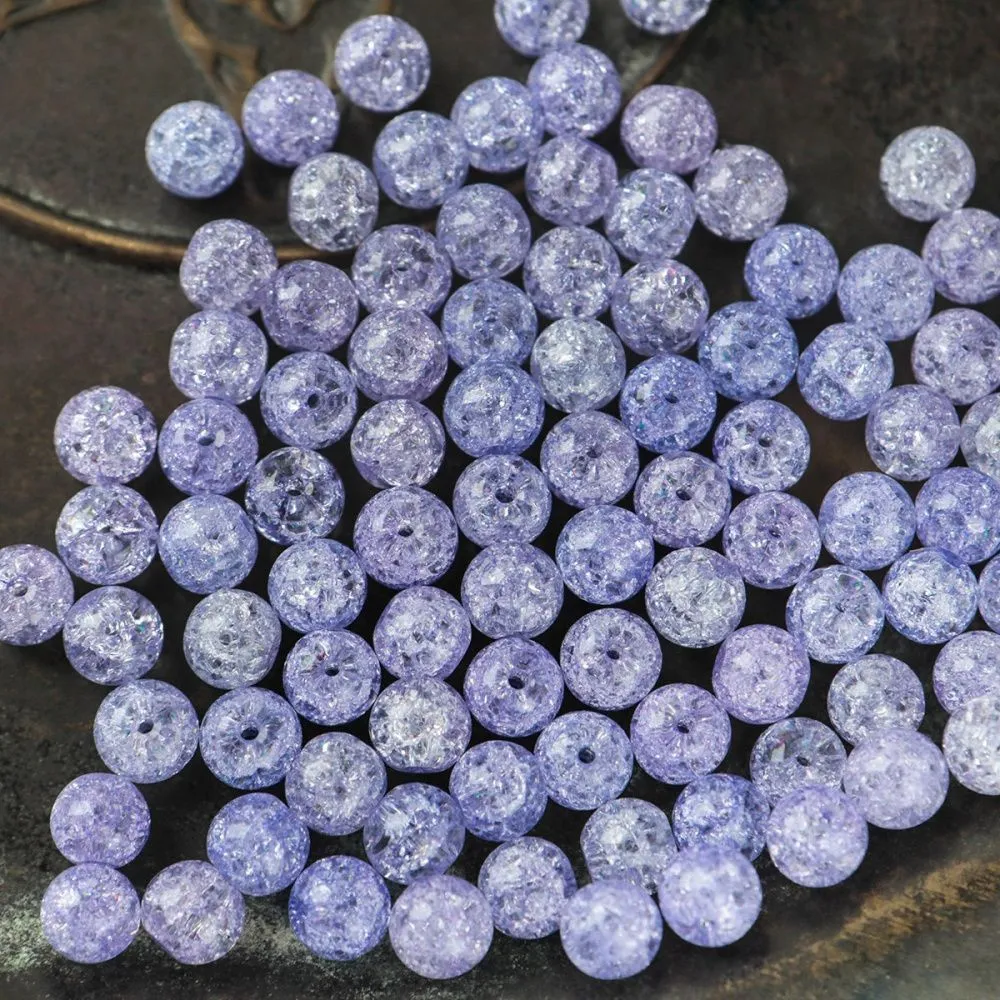 бусина, стекло "кракле", цвет сиреневый, 8 мм