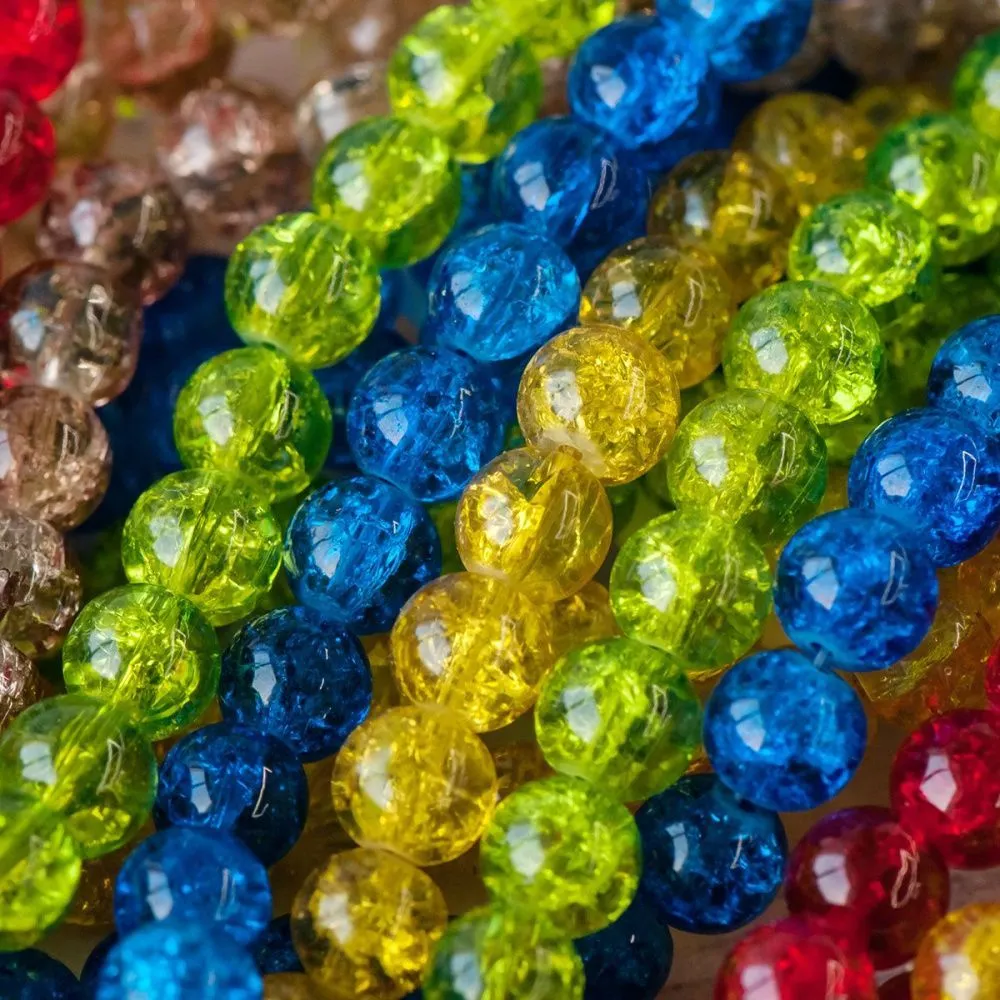 бусина, стекло "кракле", цветовой микс, 10 мм