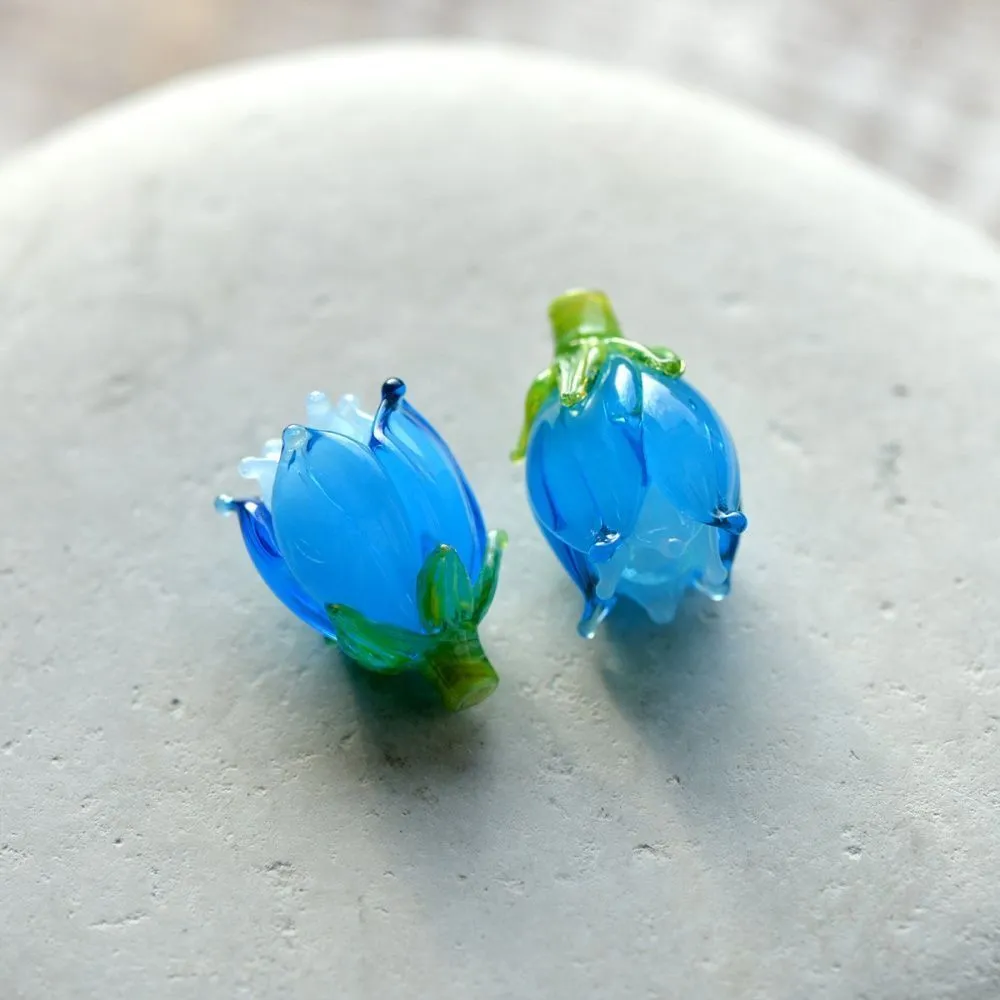 бусина, мурано "колокольчик", фигурная, яркий голубой, 17х14 мм