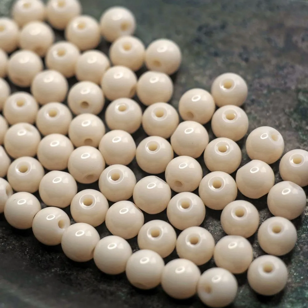 бусина, стекло 6, цвет персиковый, 6 мм