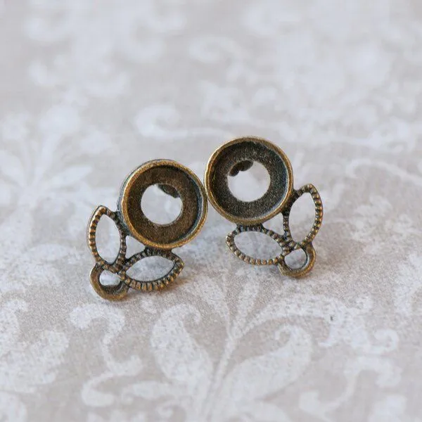 пуссеты "флора", цвет античная бронза, 17х11.5 мм