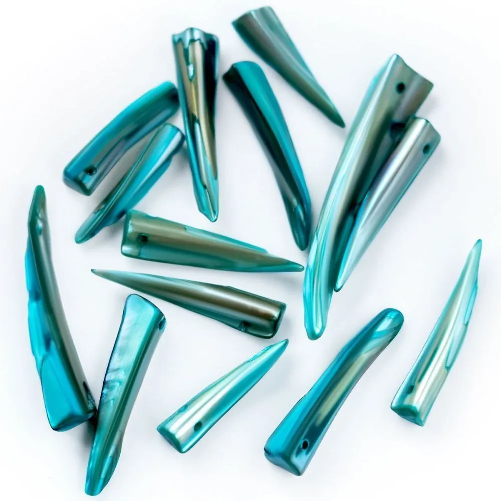 бусина из ракушки, "спайк", цвет сине-зеленый, размерный микс, стренд