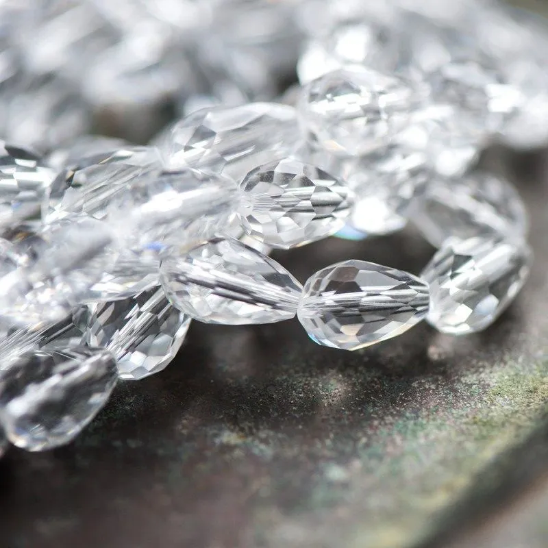 бусина "капля", граненая, стекло, цвет прозрачный, 15х10 мм