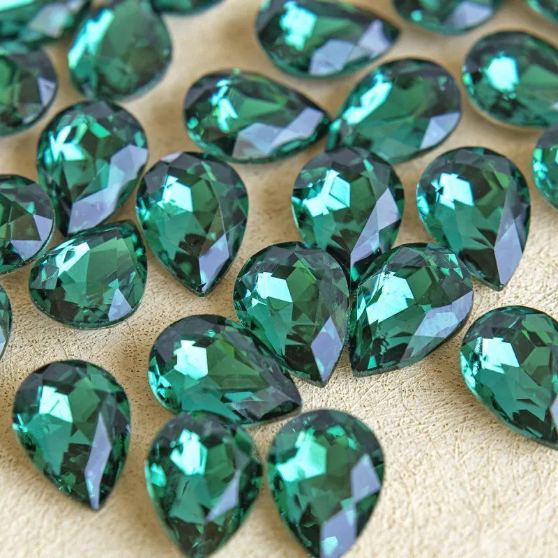 кабошон стекло кристалл, каплевидный, цвет blue zircon, 14х10 мм