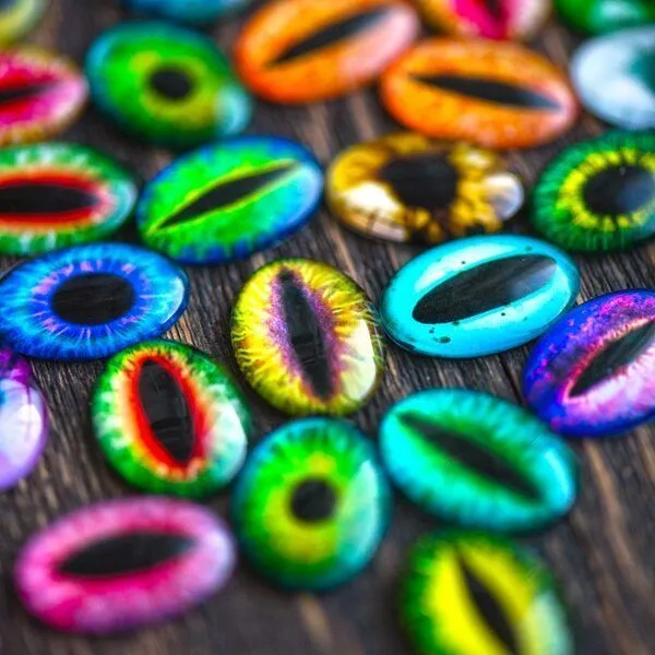 кабошон стеклянный "глаз дракона",  мультиколор, 25х18х6 мм