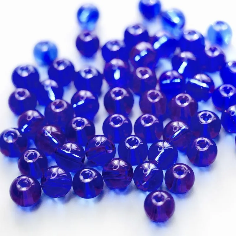 бусина, стекло 6, цвет синий, 6 мм