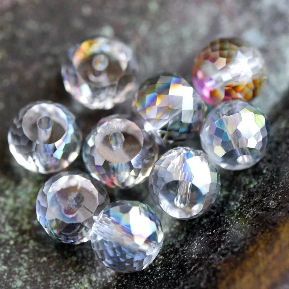 бусина, стекло, "абакус", граненая, цвет радужный/прозрачный, 8х6 мм