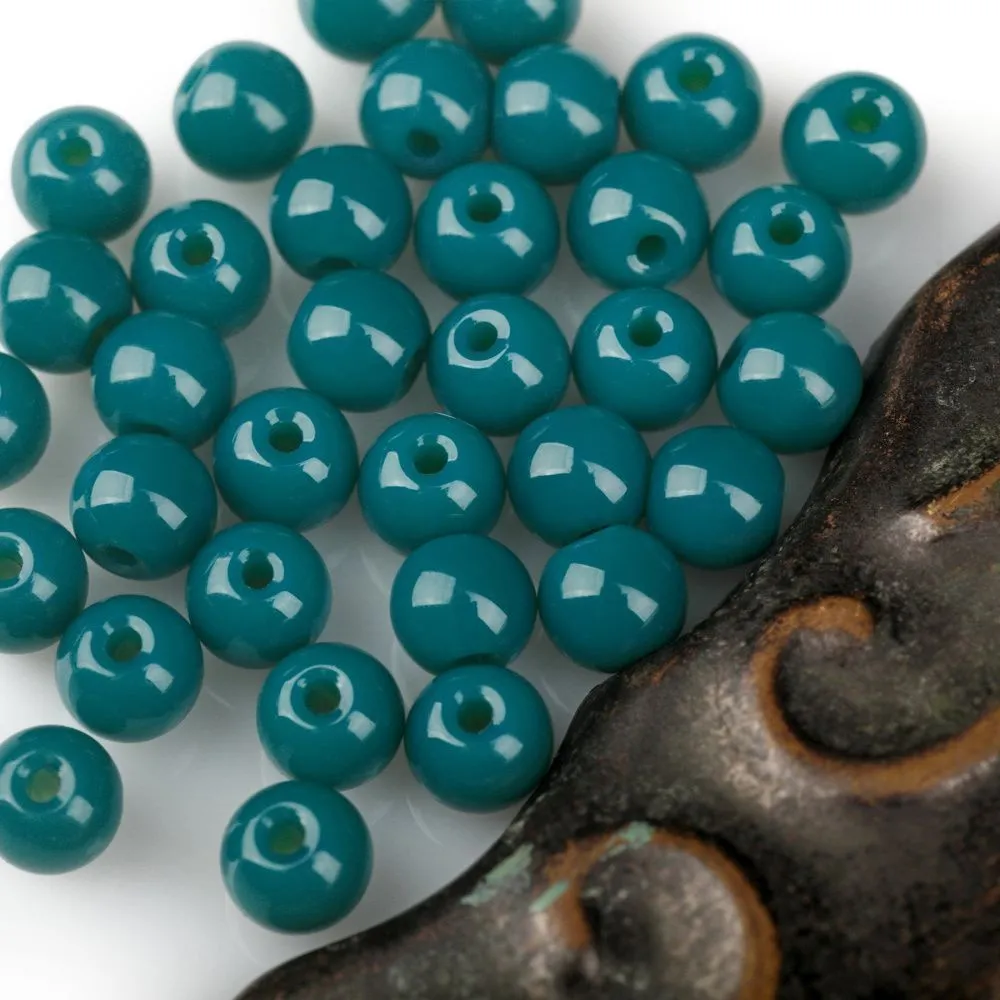 бусина, стекло 6, цвет темно-бирюзовый, 6 мм