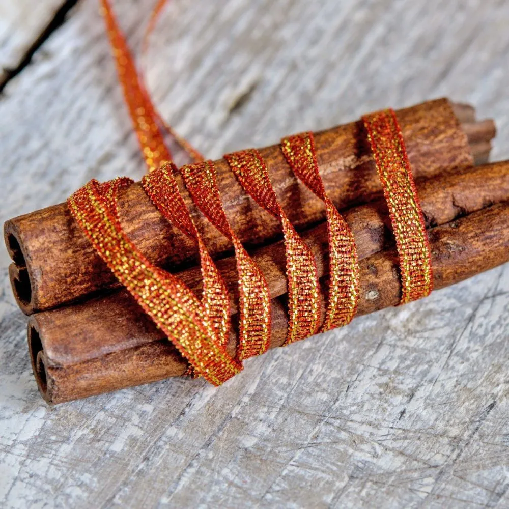 лента парчовая, цвет красно-золотой металлик, ширина 5 мм