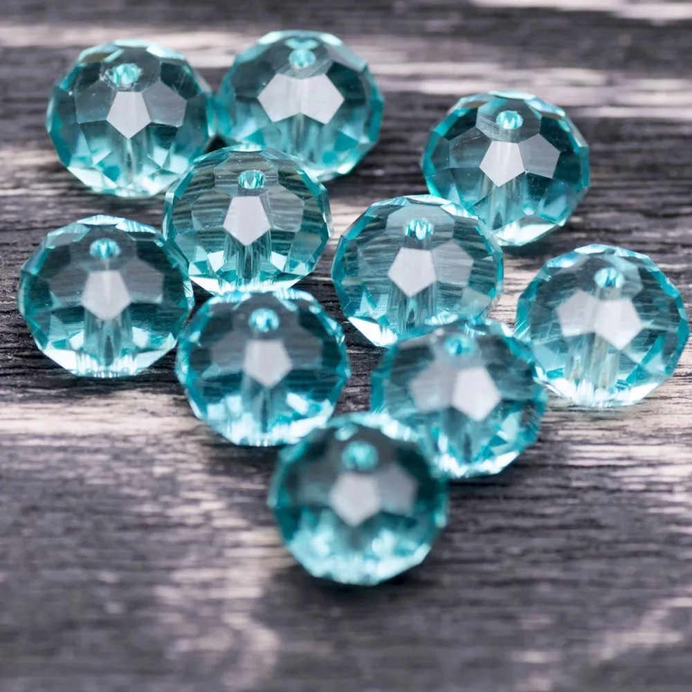бусина, стекло абакус 12, граненая, цвет бирюзовый, 12х8 мм