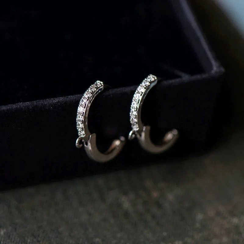 пуссеты "колечко", цирконий, цвет платина, 16x14x2 мм